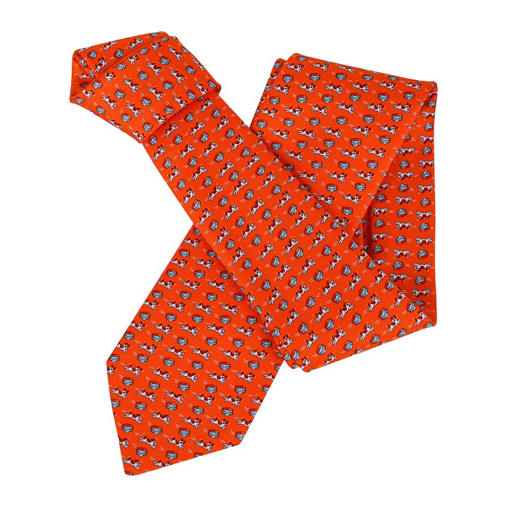 Hermes Tie Oh My Dog Orange Vif Silk Twill New w/ Box